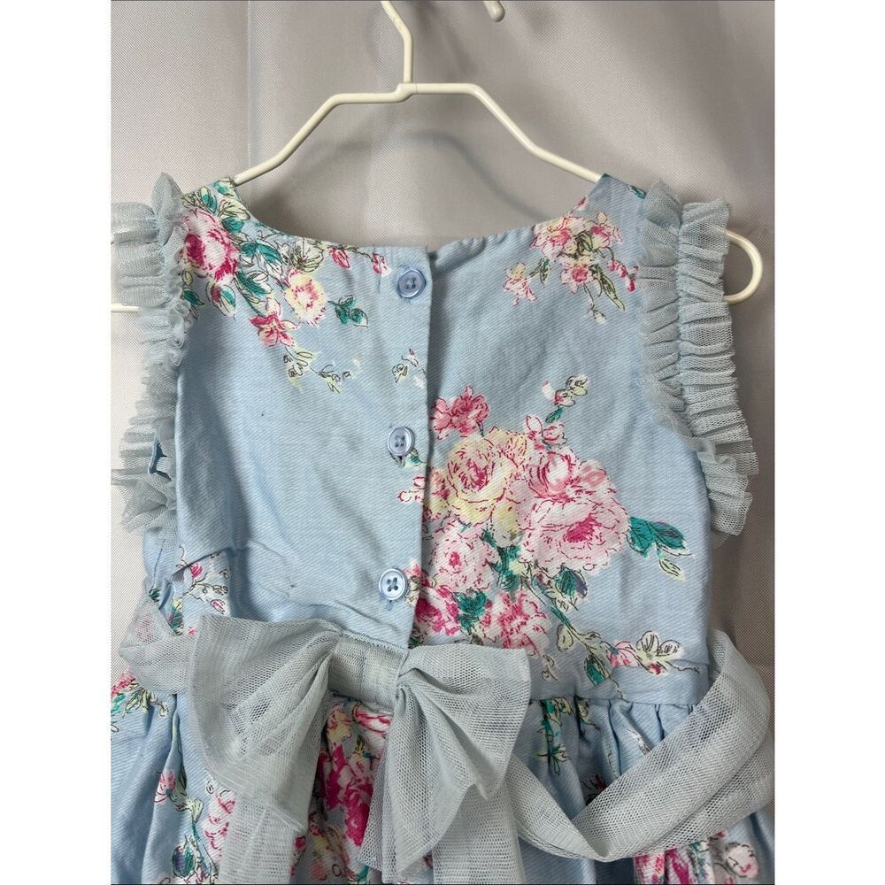 Mila and Emma blue party dress with pink flowers and mesh accents size 2T - Picture 8 of 14